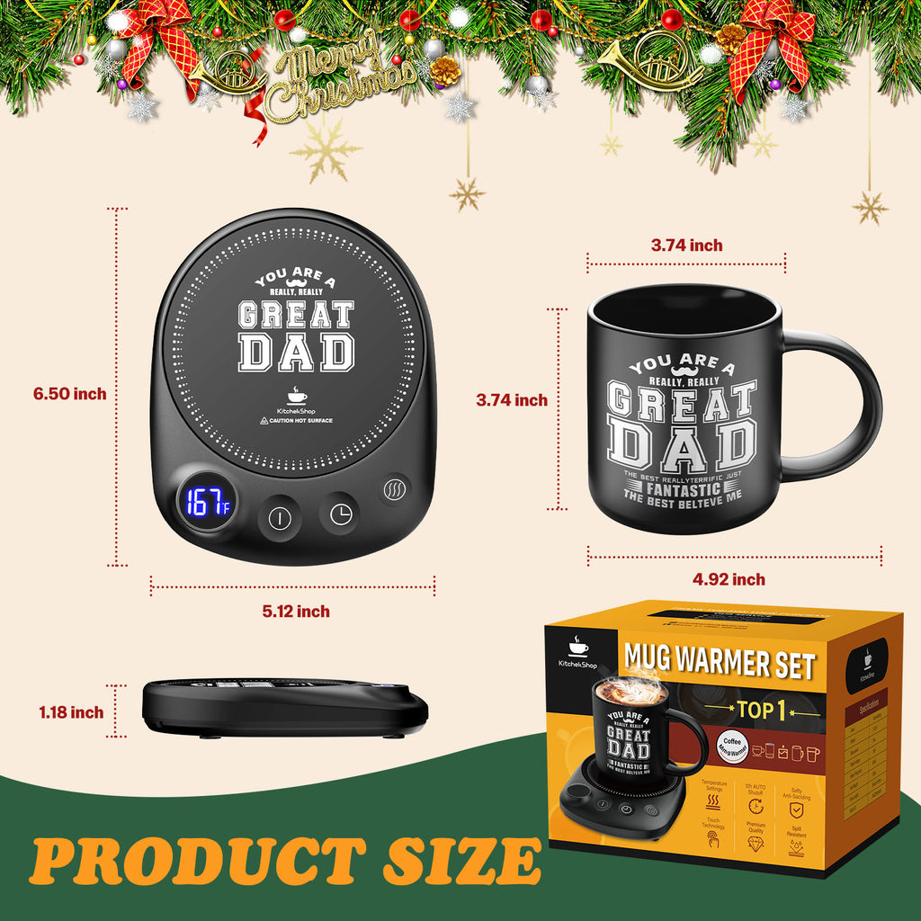 Perfect Christmas Gift: Mug Warmer Set with Adjustable Temperature & Auto Shutoff – Ideal for Coffee, Tea & Hot Chocolate Lovers, Perfect for Dad, Mom, Seniors, and Family Gifts 🎁☕
