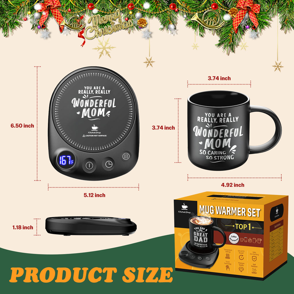 Electric Beverage Warmer Set with Adjustable Temperature, Auto Shutoff, and Elegant Coaster – Perfect Gift for Dad, Mom, and Seniors for Christmas, Birthdays, or Family Occasions