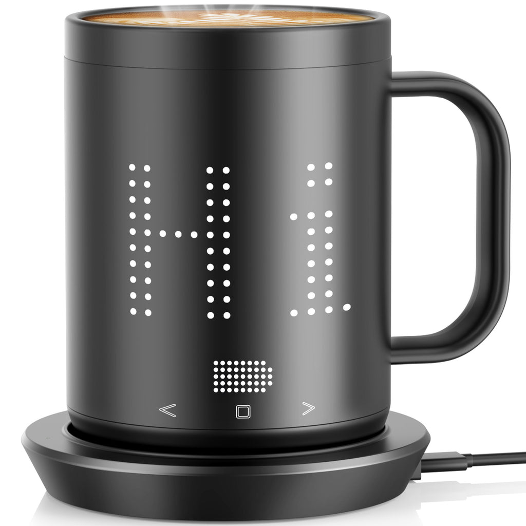 NeoHeatLab Smart Heated Coffee Mug with Pixel LED Display, Temperature Control 120°F–160°F, Rechargeable Self Heating Mug with Bluetooth App, Custom Text &amp; Music Visualizer, Creative Gift for Home &amp; Office