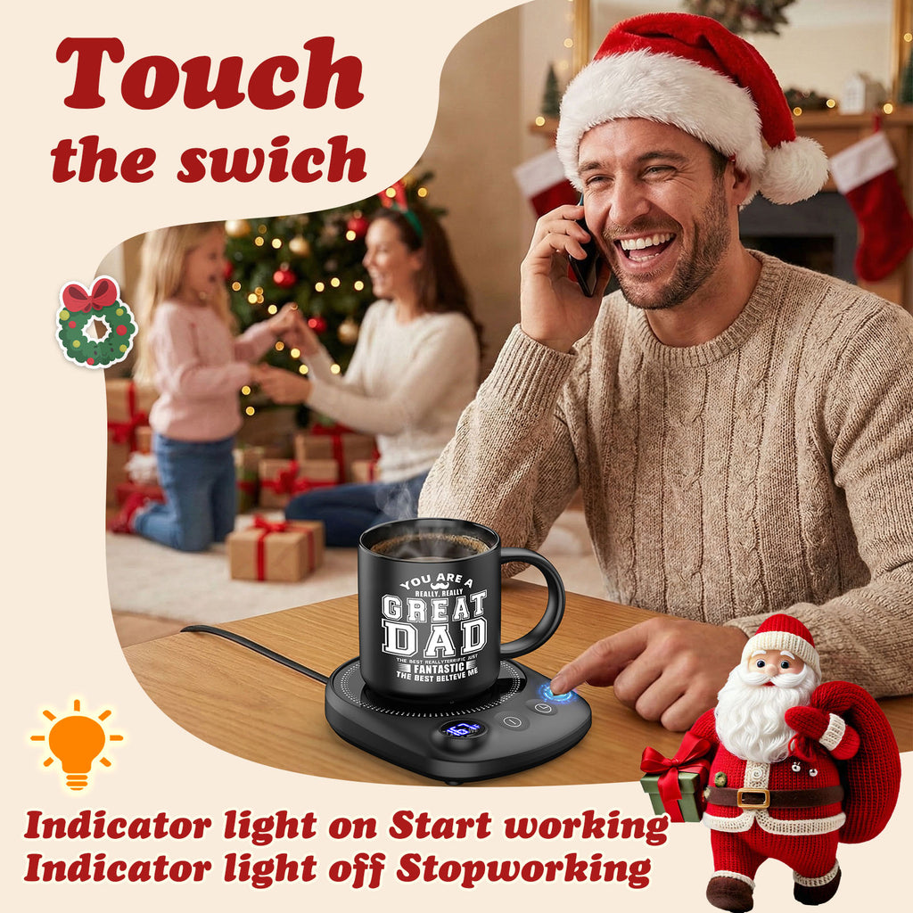Perfect Christmas Gift: Mug Warmer Set with Adjustable Temperature & Auto Shutoff – Ideal for Coffee, Tea & Hot Chocolate Lovers, Perfect for Dad, Mom, Seniors, and Family Gifts 🎁☕