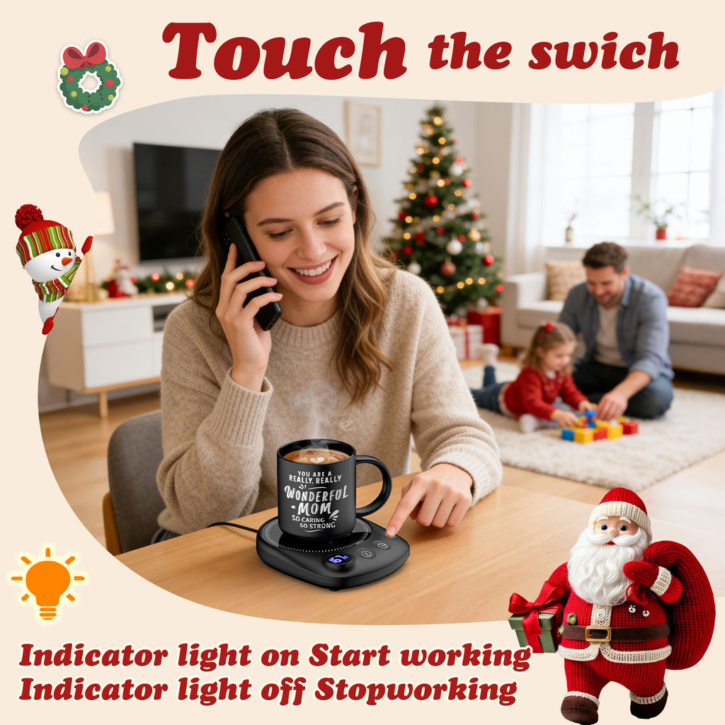 Electric Beverage Warmer Set with Adjustable Temperature, Auto Shutoff, and Elegant Coaster – Perfect Gift for Dad, Mom, and Seniors for Christmas, Birthdays, or Family Occasions