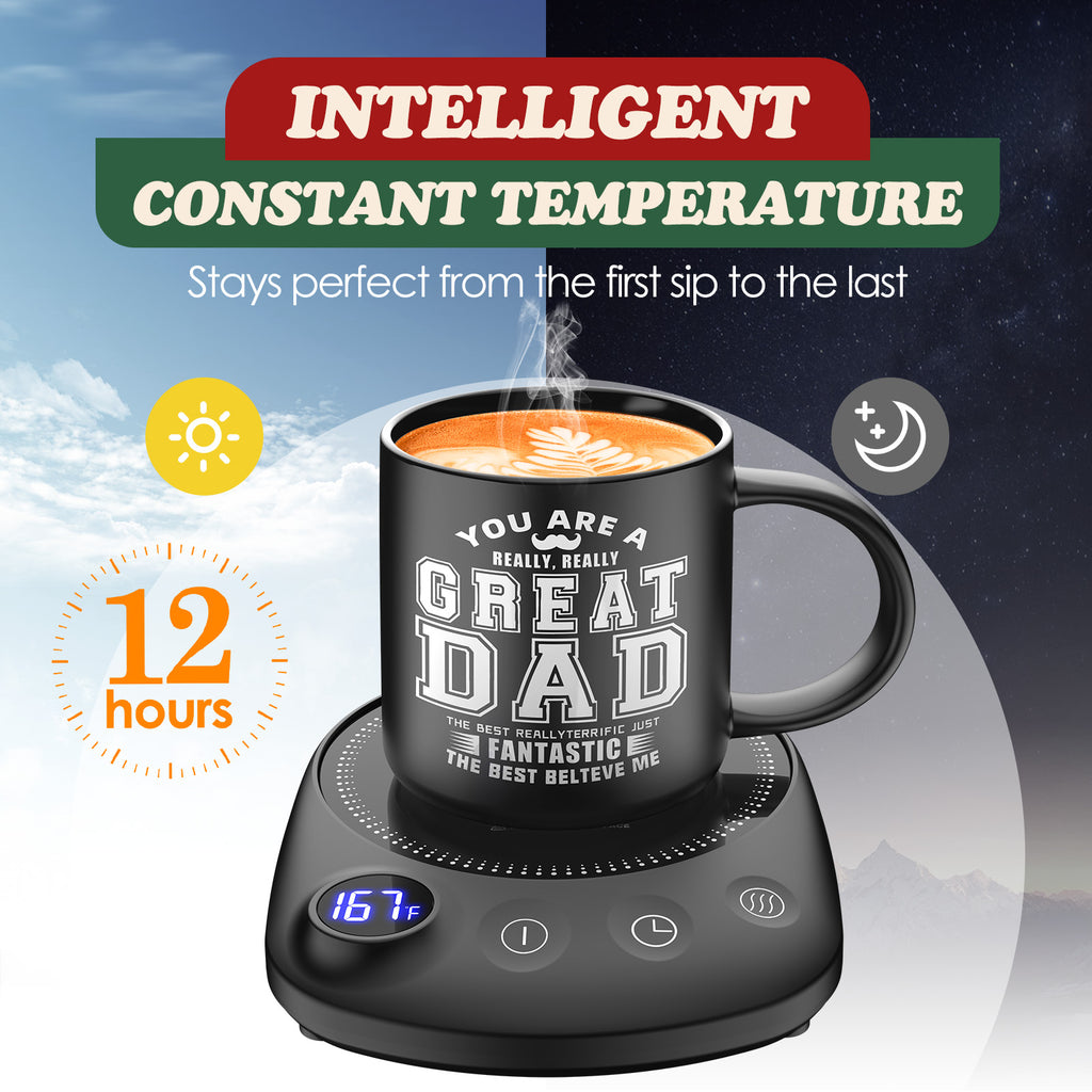 Perfect Christmas Gift: Mug Warmer Set with Adjustable Temperature & Auto Shutoff – Ideal for Coffee, Tea & Hot Chocolate Lovers, Perfect for Dad, Mom, Seniors, and Family Gifts 🎁☕