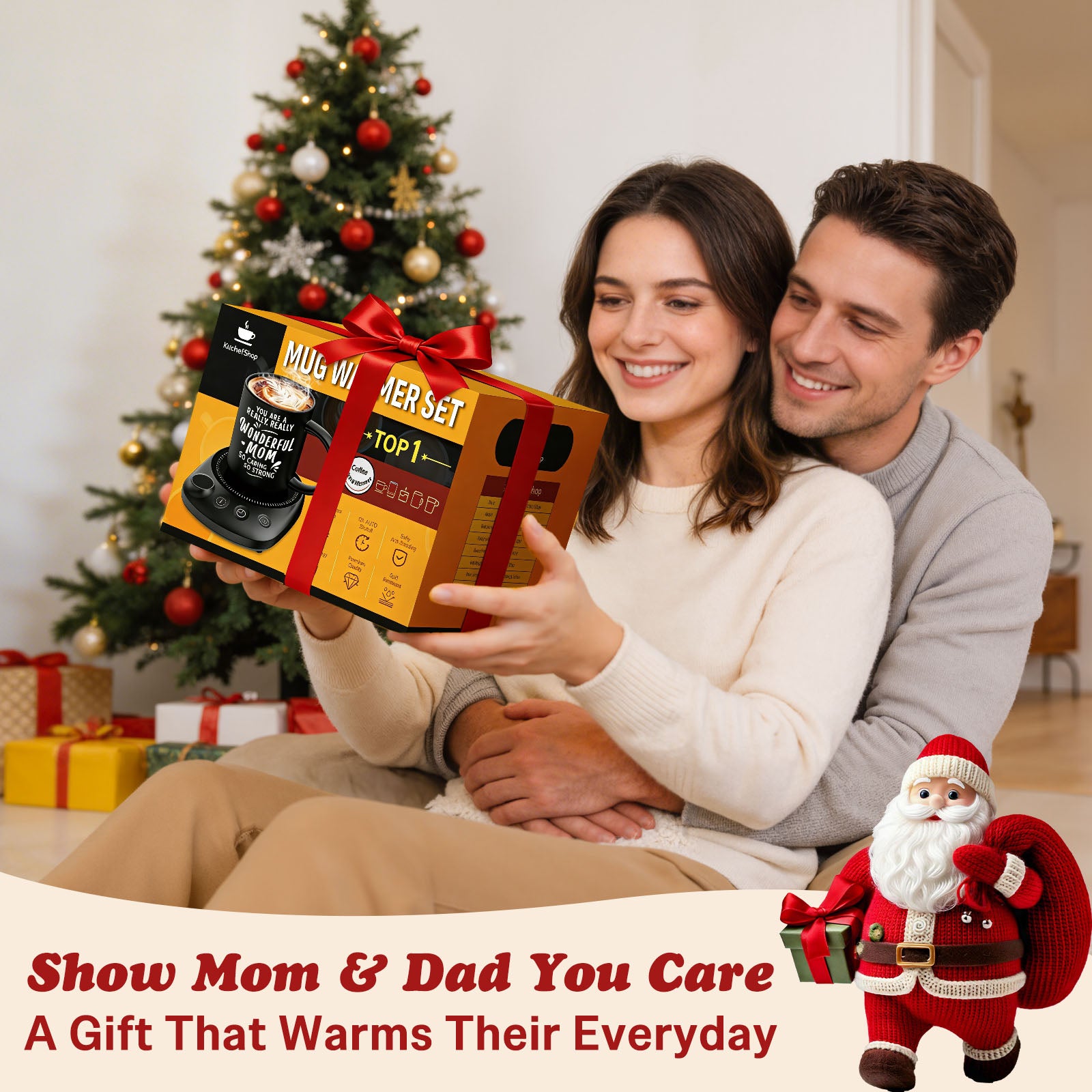 Electric Beverage Warmer Set with Adjustable Temperature, Auto Shutoff, and Elegant Coaster – Perfect Gift for Dad, Mom, and Seniors for Christmas, Birthdays, or Family Occasions