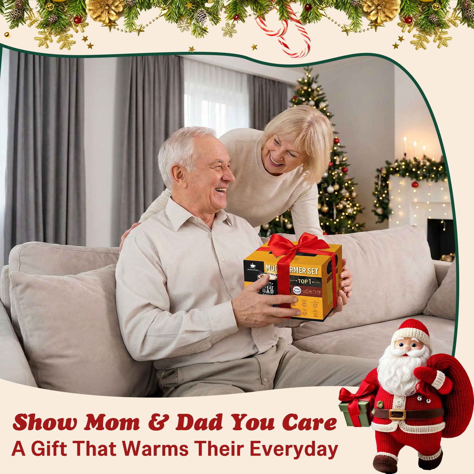 Perfect Christmas Gift: Mug Warmer Set with Adjustable Temperature & Auto Shutoff – Ideal for Coffee, Tea & Hot Chocolate Lovers, Perfect for Dad, Mom, Seniors, and Family Gifts 🎁☕