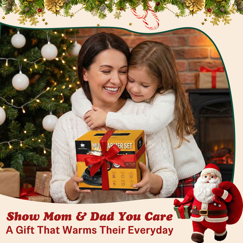 Electric Beverage Warmer Set with Adjustable Temperature, Auto Shutoff, and Elegant Coaster – Perfect Gift for Dad, Mom, and Seniors for Christmas, Birthdays, or Family Occasions