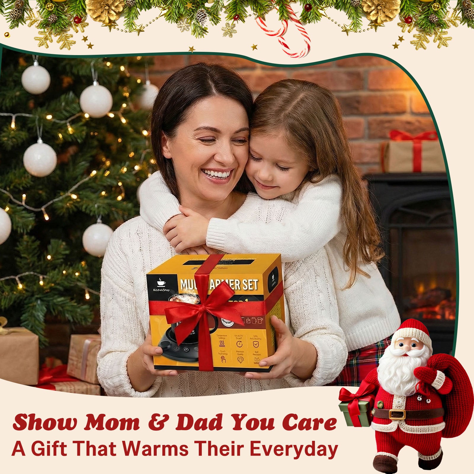 Electric Beverage Warmer Set with Adjustable Temperature, Auto Shutoff, and Elegant Coaster – Perfect Gift for Dad, Mom, and Seniors for Christmas, Birthdays, or Family Occasions